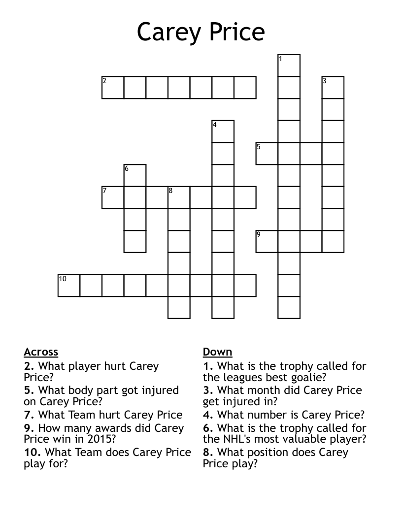 Carey Price Crossword