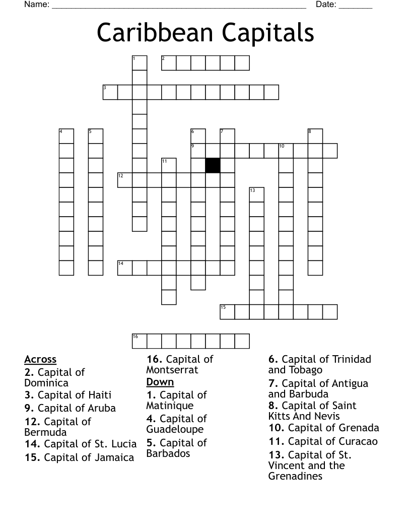 Caribbean Capitals Crossword