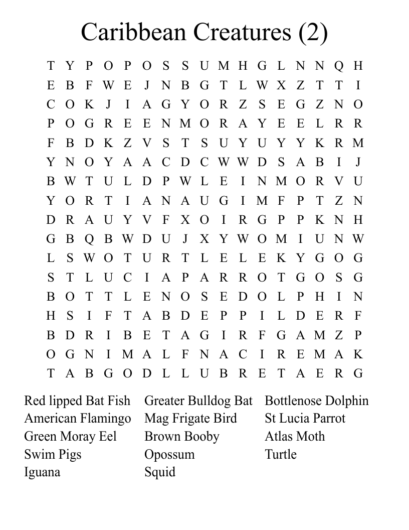 Caribbean Creatures (2) Word Search