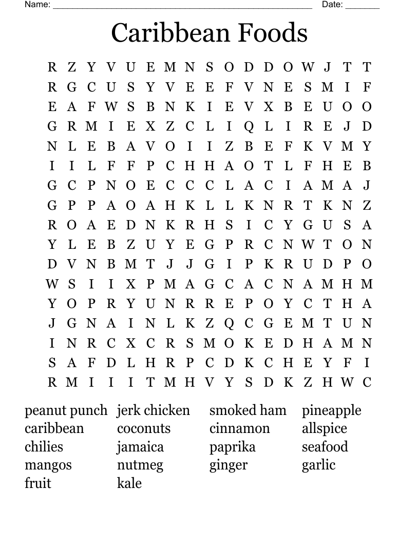 Caribbean Foods Word Search