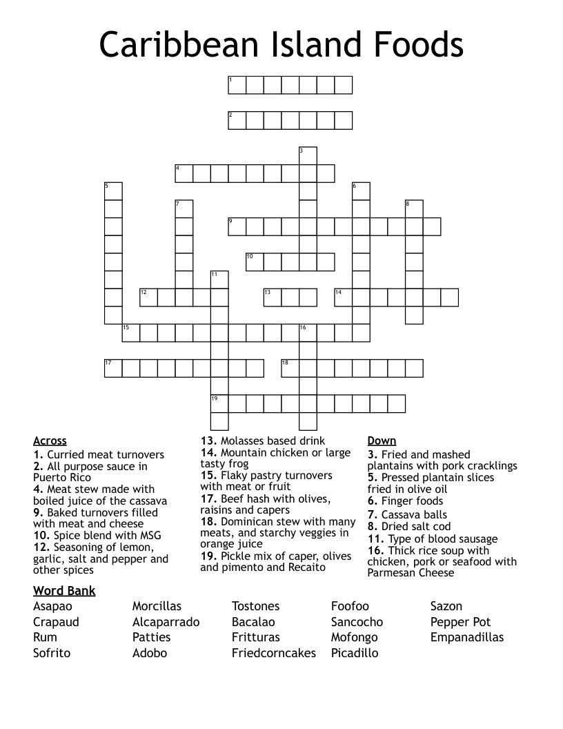 Caribbean Island Foods Crossword