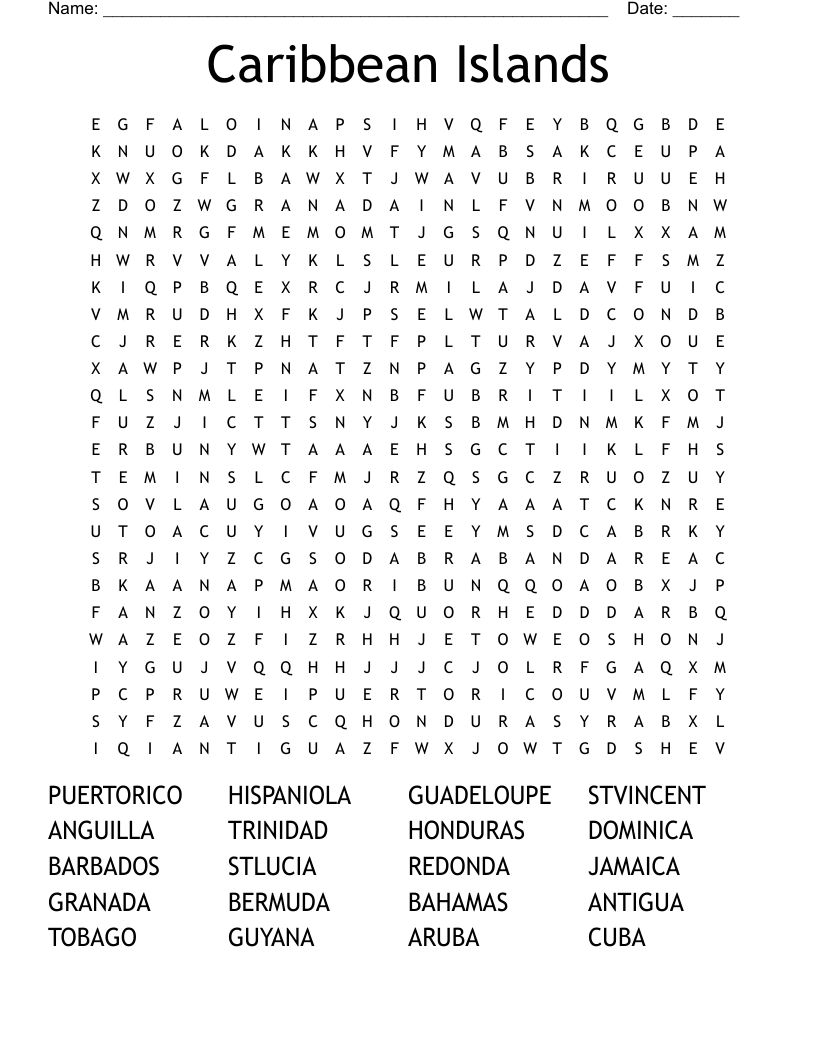 Caribbean Islands Word Search