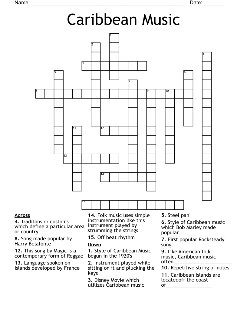Caribbean Music Crossword