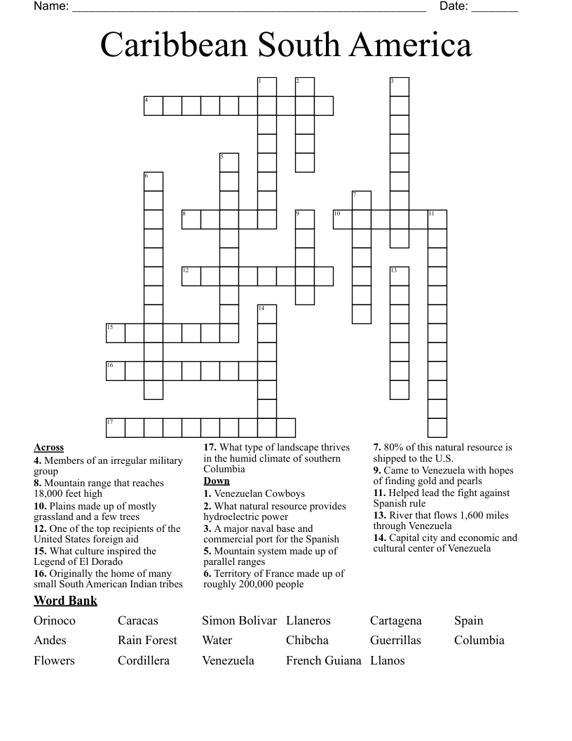 Caribbean South America Crossword