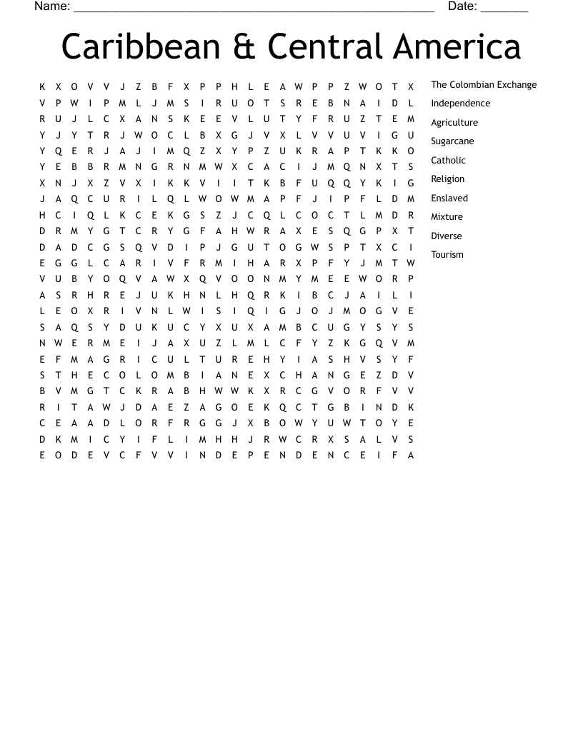 Caribbean & Central America Word Search