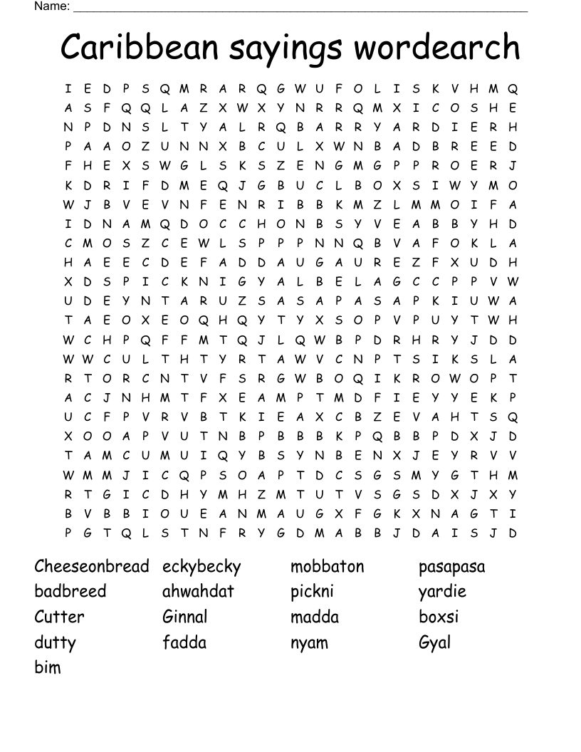 Caribbean sayings wordearch Word Search