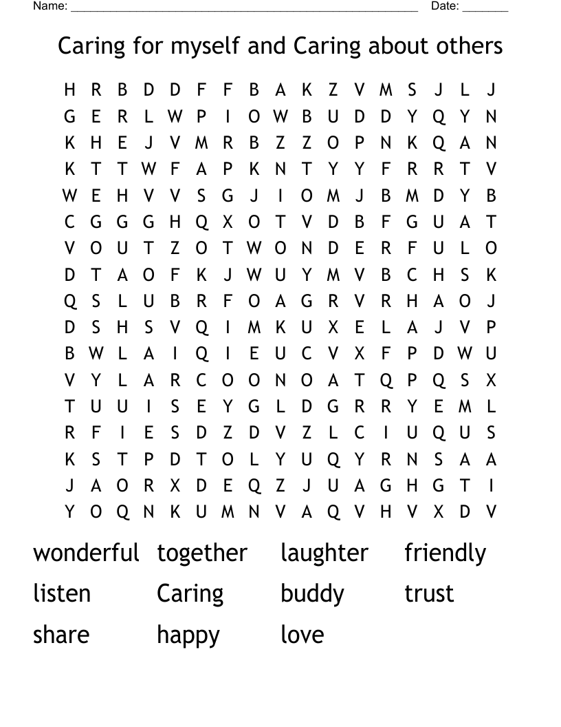 Caring for myself and Caring about others Word Search