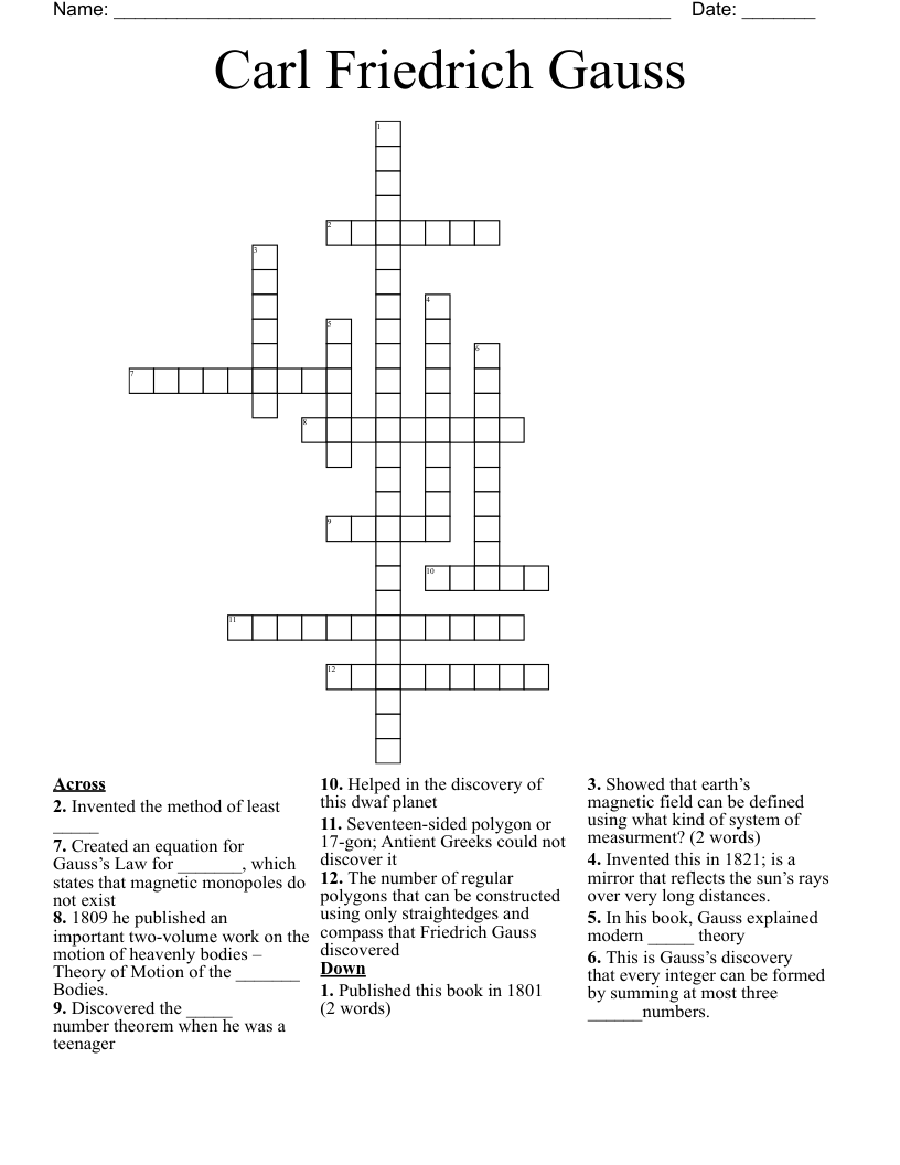 Carl Friedrich Gauss  Crossword