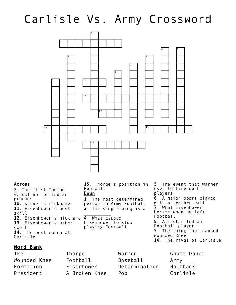 Carlisle Vs. Army Crossword