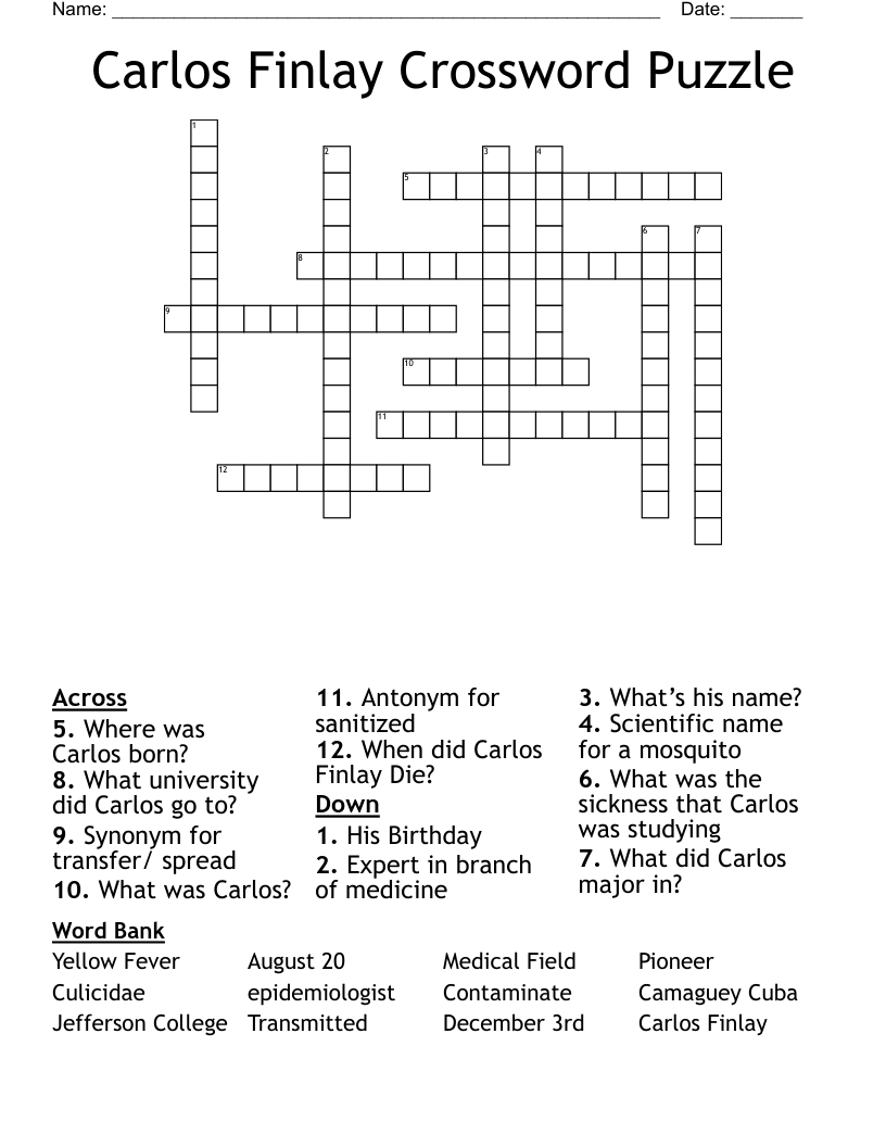 Carlos Finlay Crossword Puzzle