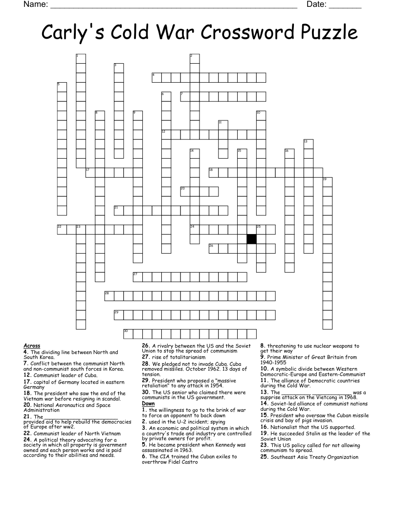 Carly's Cold War Crossword Puzzle
