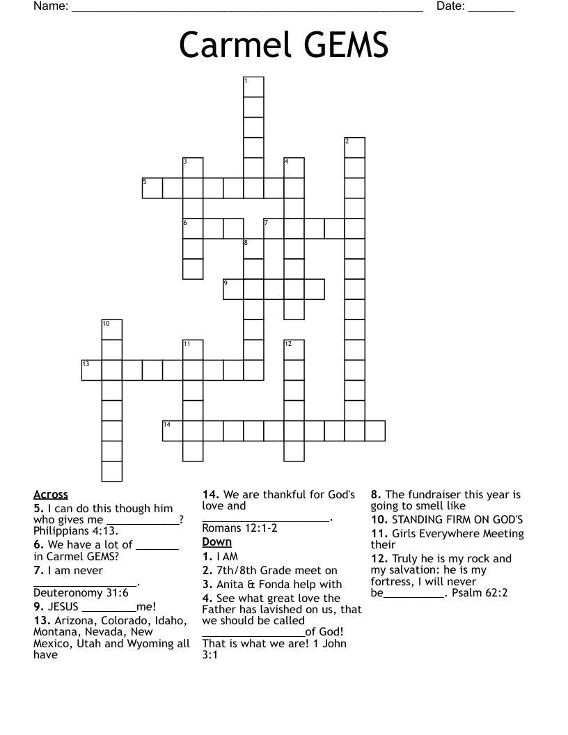 Carmel GEMS Crossword