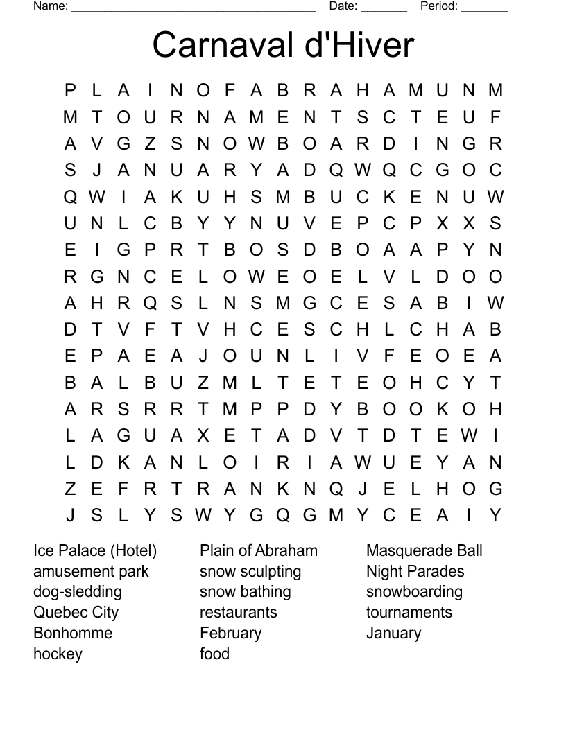 Carnaval d'Hiver Word Search