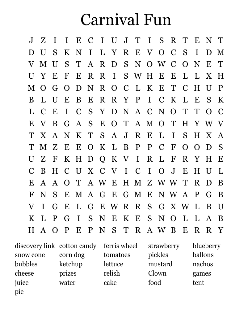 Carnival Fun  Word Search