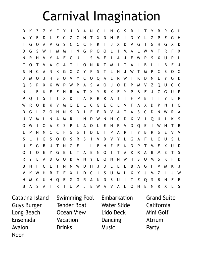 Carnival Imagination Word Search