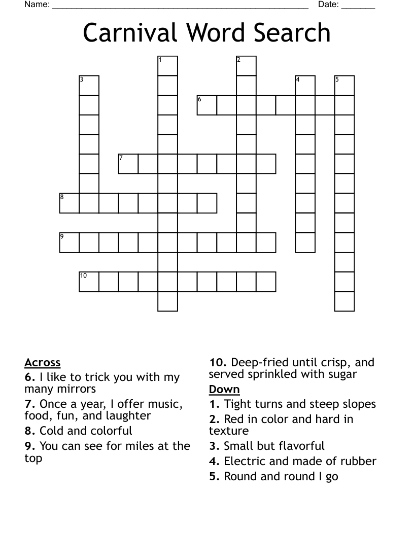 Carnival Word Search Crossword