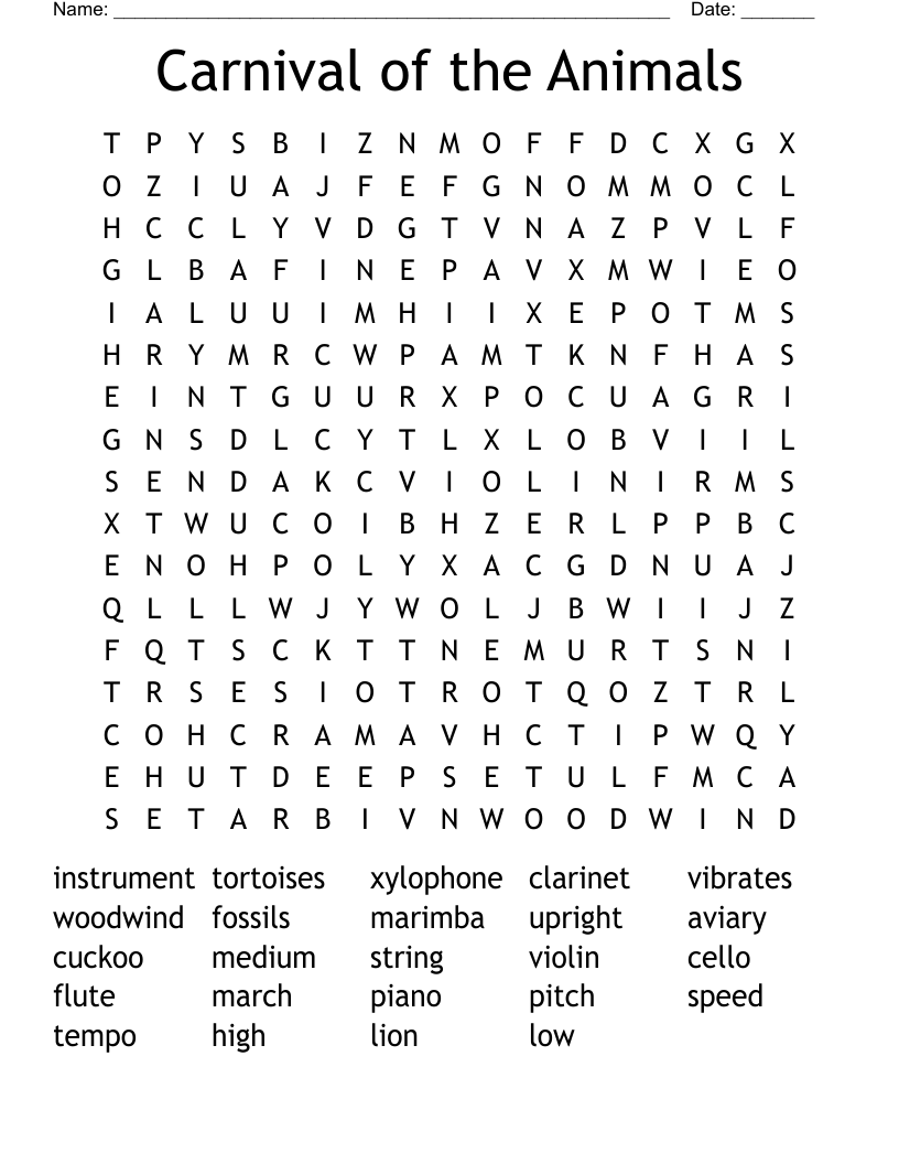 Carnival of the Animals Word Search