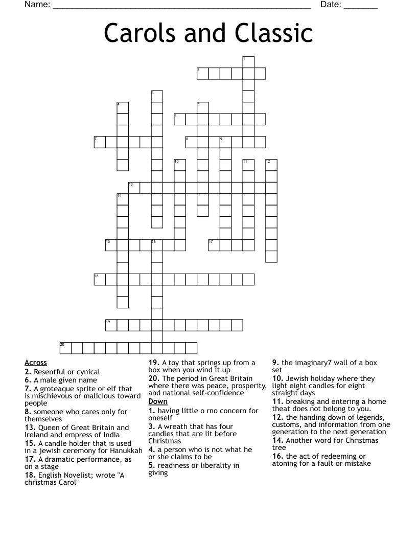 Carols and Classic Crossword