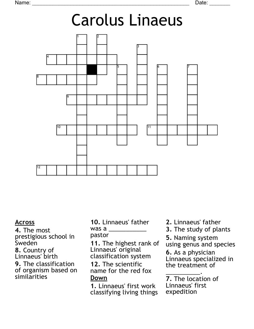 Carolus Linaeus Crossword