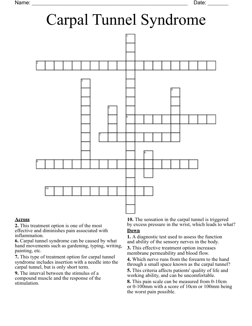 Carpal Tunnel Syndrome Crossword