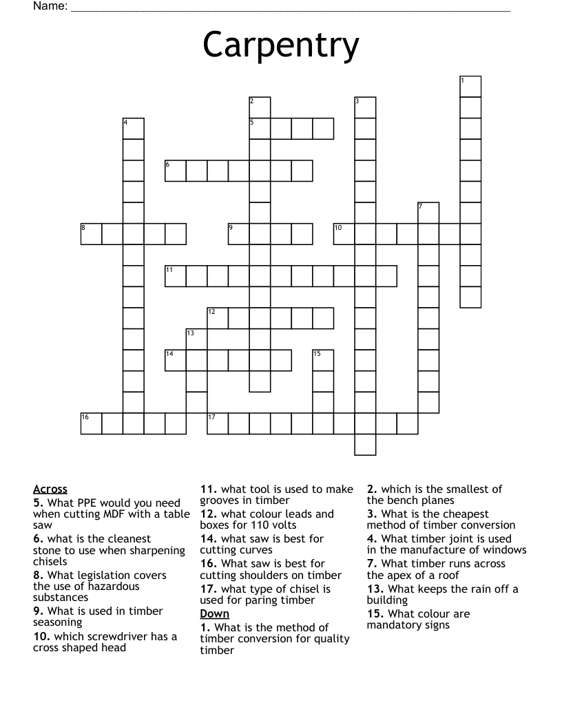 Carpentry Crossword