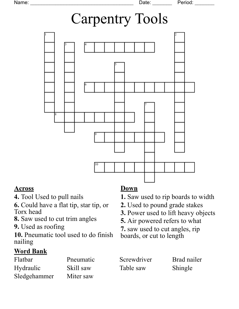 Carpentry Tools Crossword