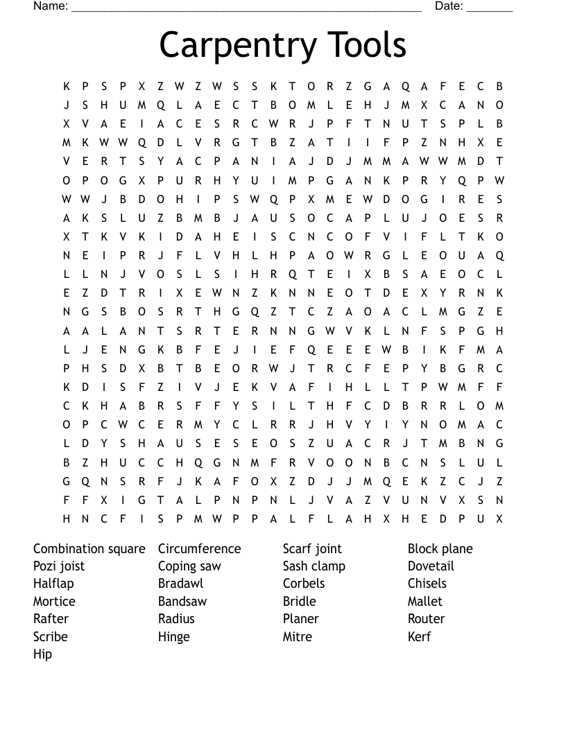 Carpentry Tools Word Search