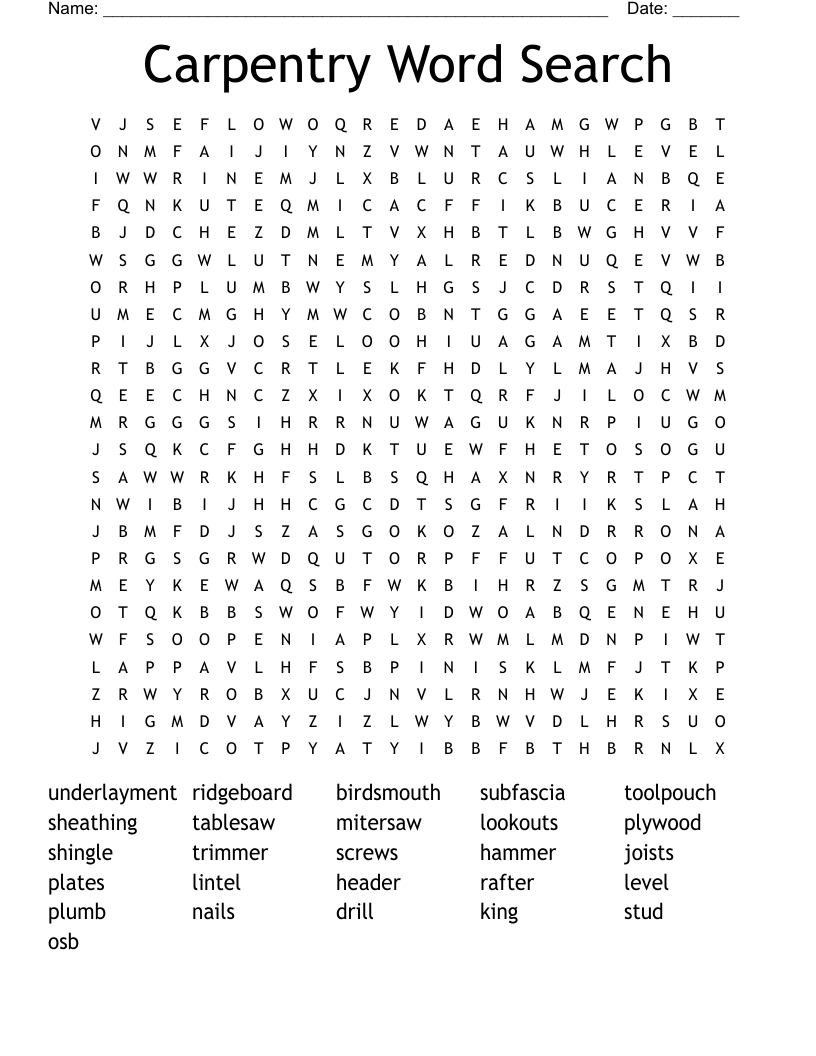 Carpentry Word Search