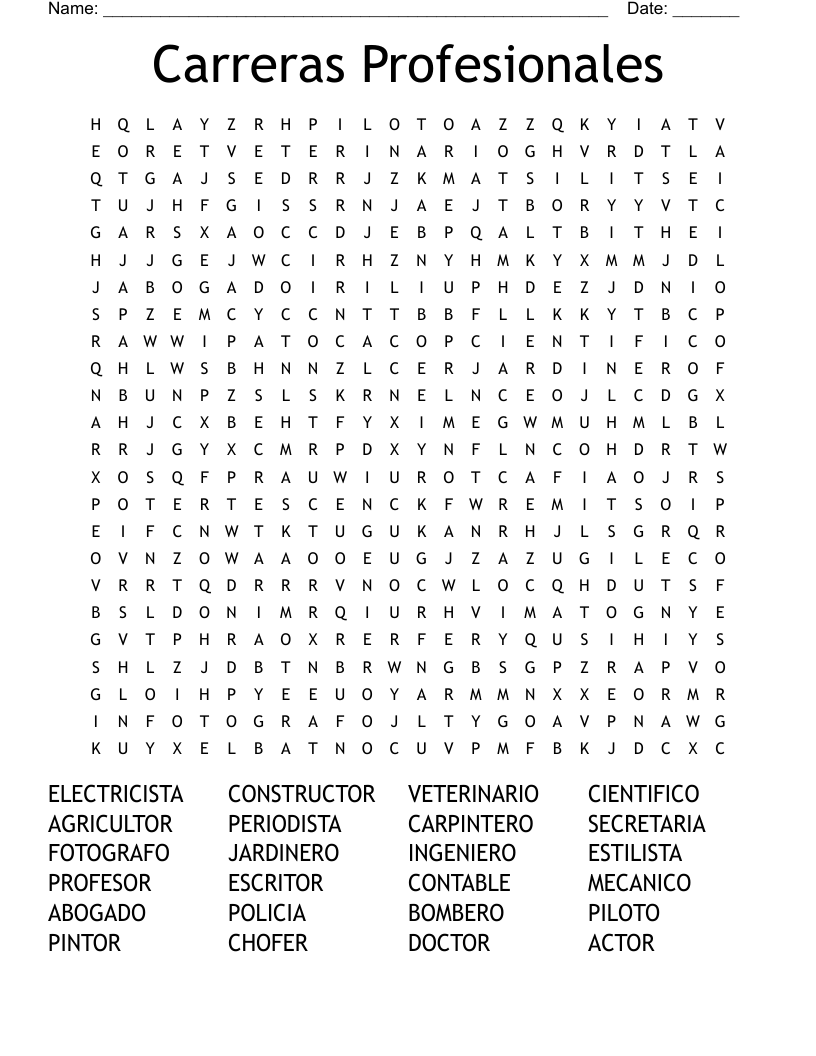 Carreras Profesionales Word Search