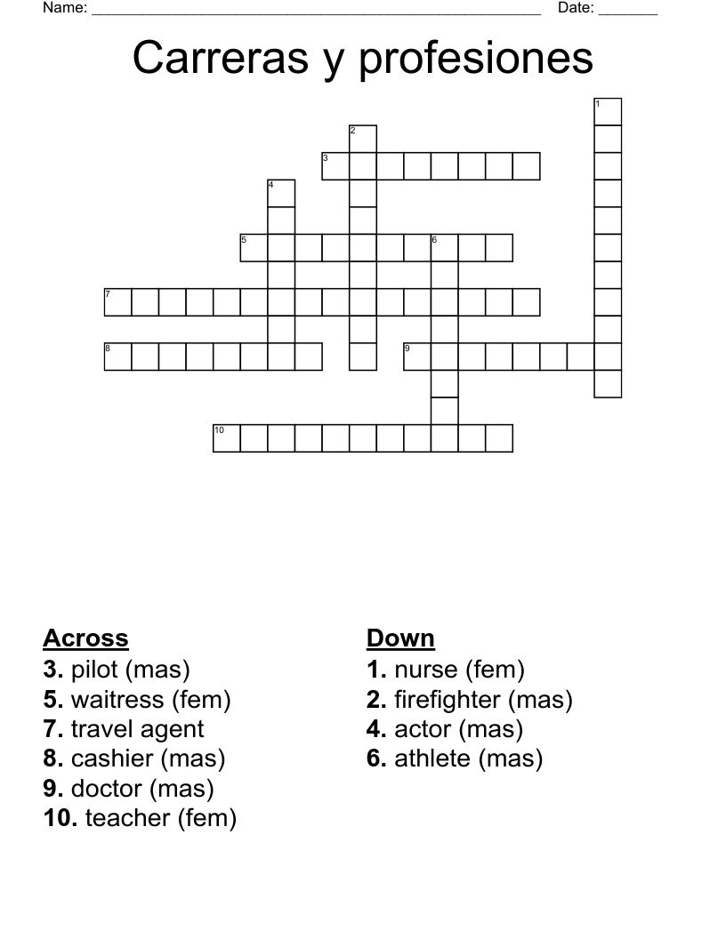 Carreras y profesiones Crossword