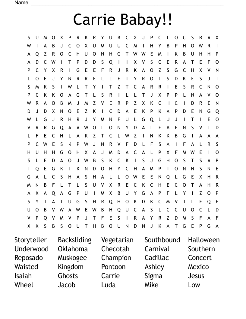 Carrie Babay!! Word Search