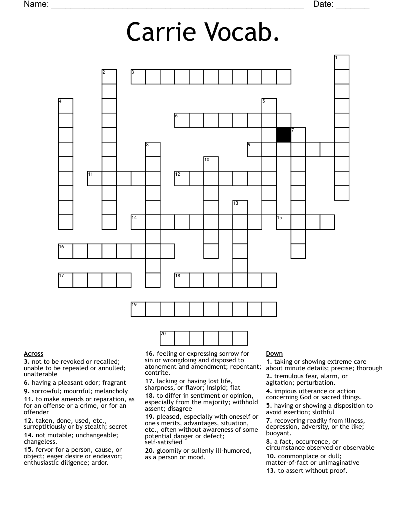 Carrie Vocab. Crossword