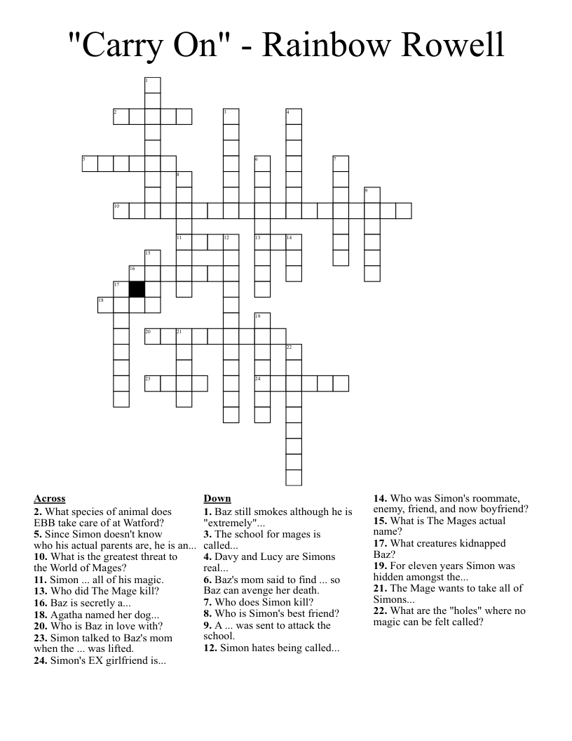 "Carry On" - Rainbow Rowell Crossword