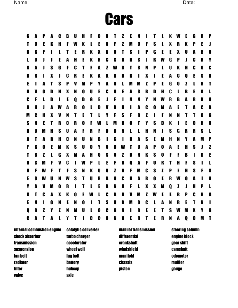 Cars Word Search