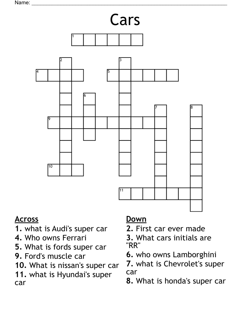 Cars Crossword