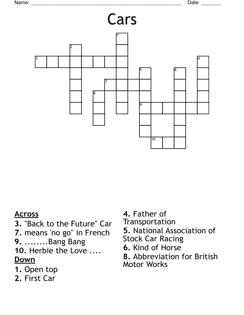 Cars Crossword
