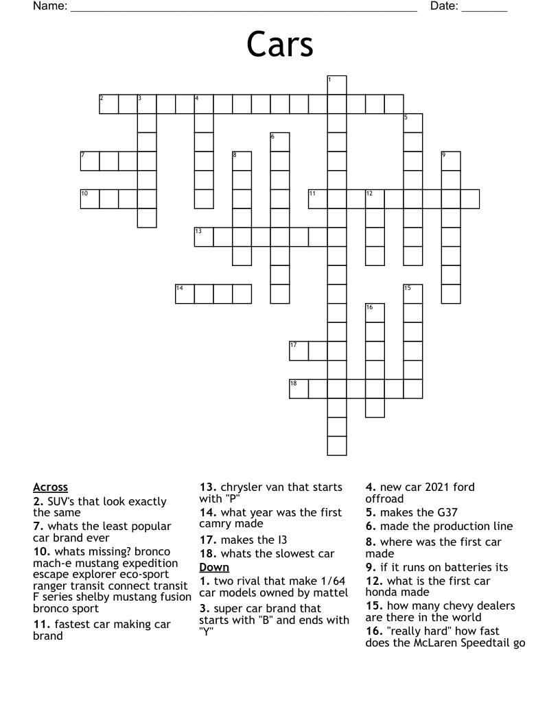 Cars Crossword