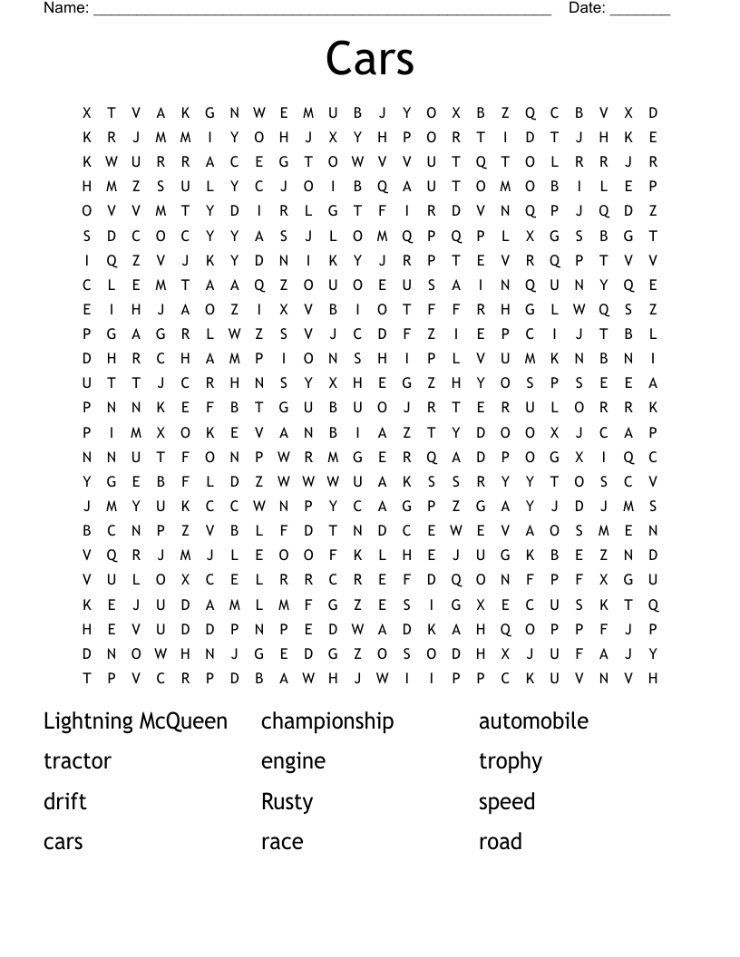 Cars Word Search