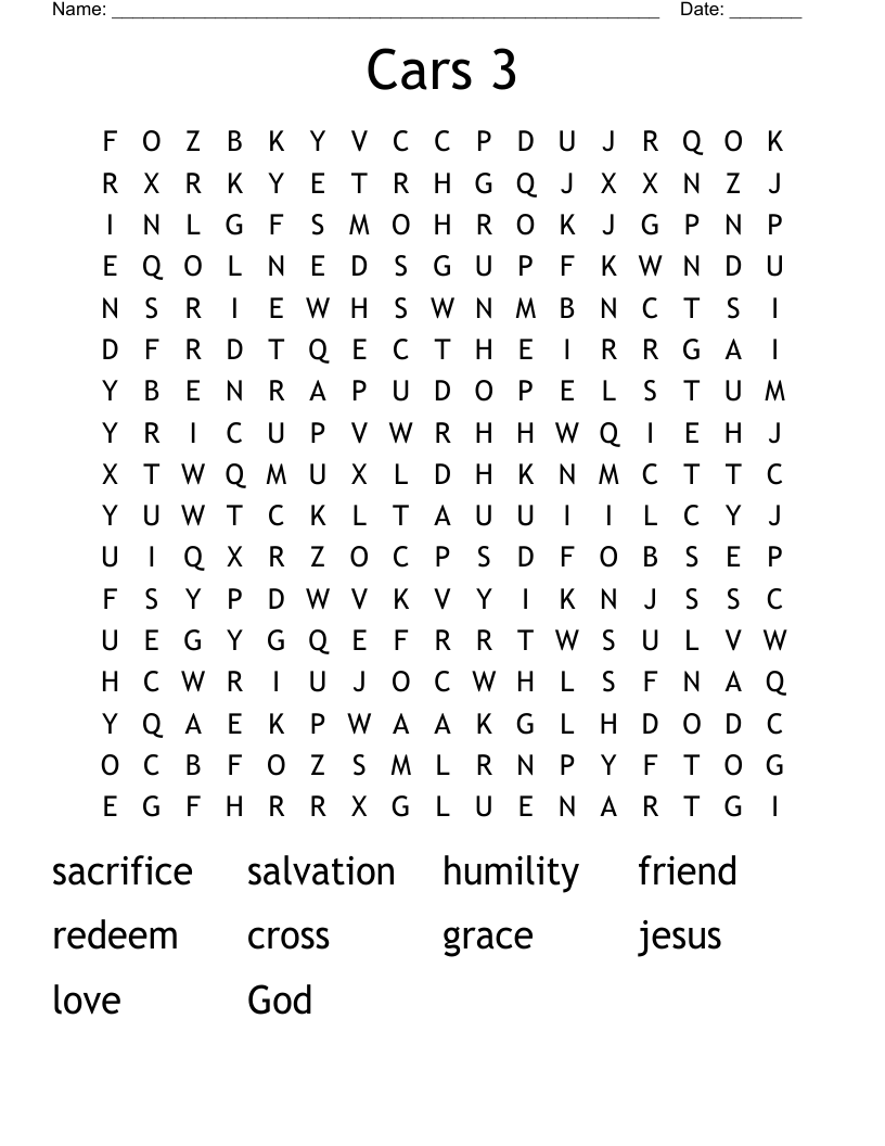 Cars 3 Word Search