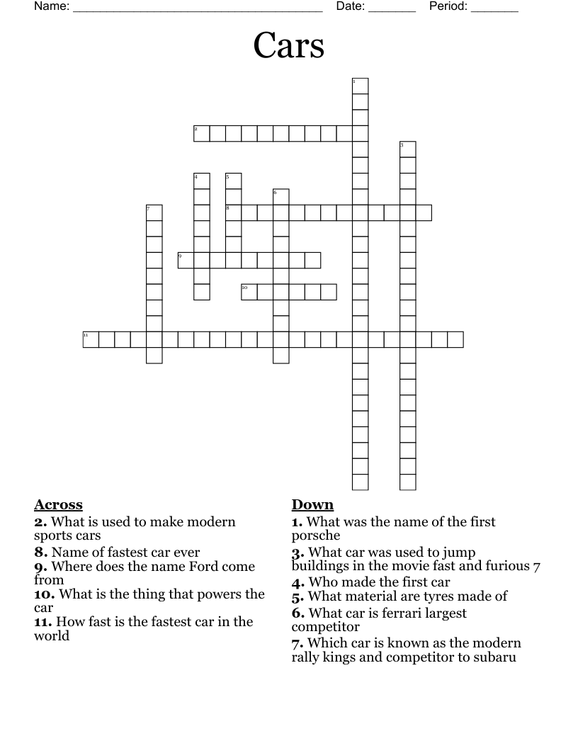 Cars Crossword