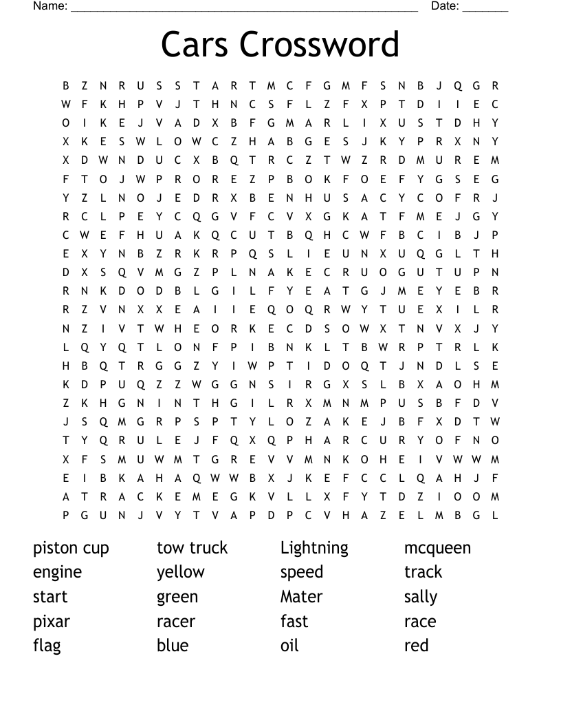 Cars Crossword Word Search