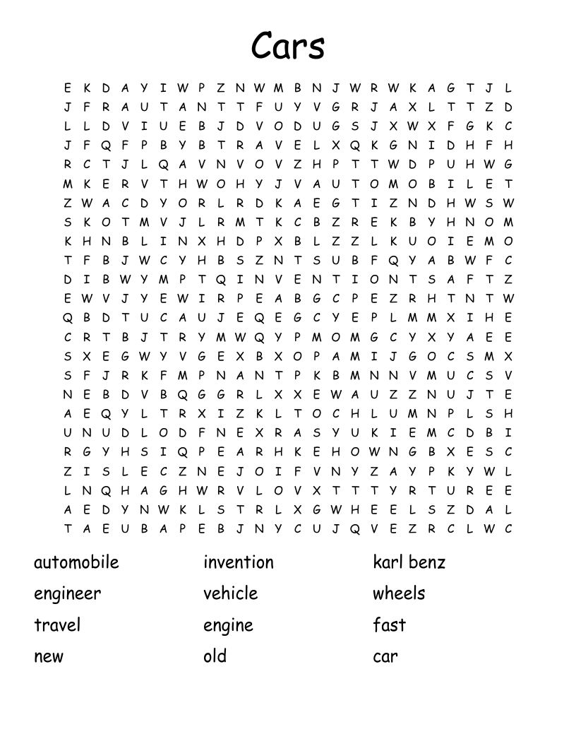 Cars  Word Search