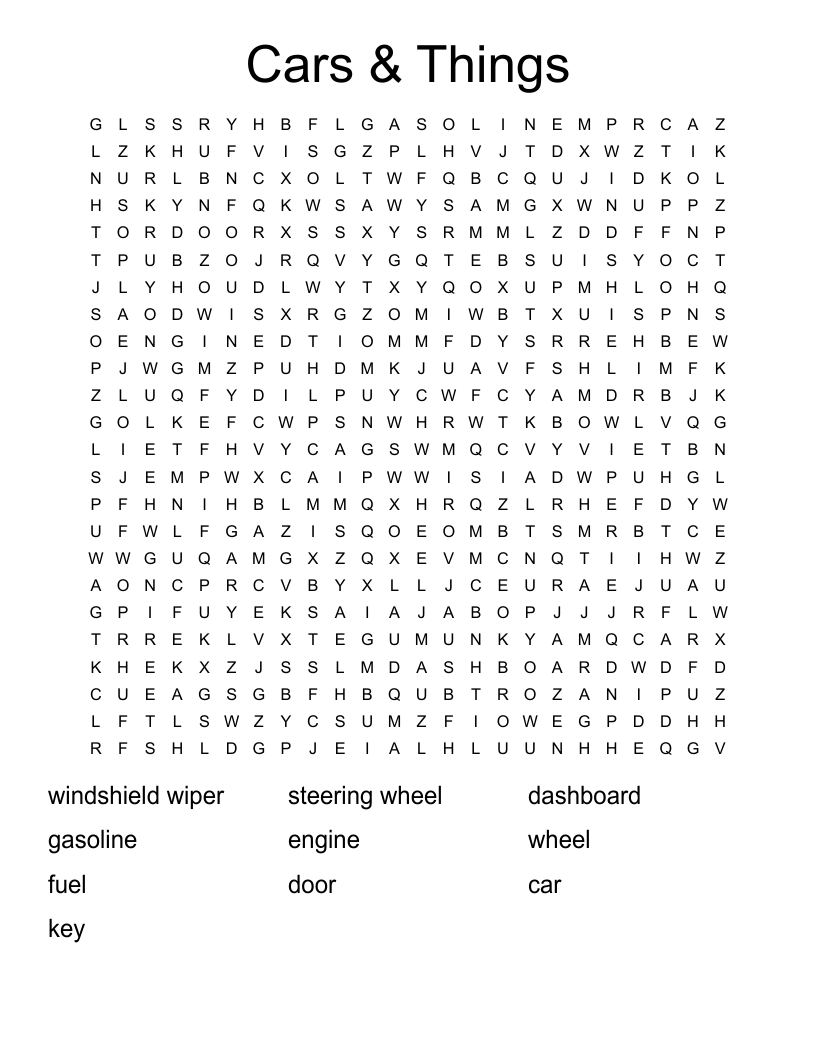 Cars & Things Word Search