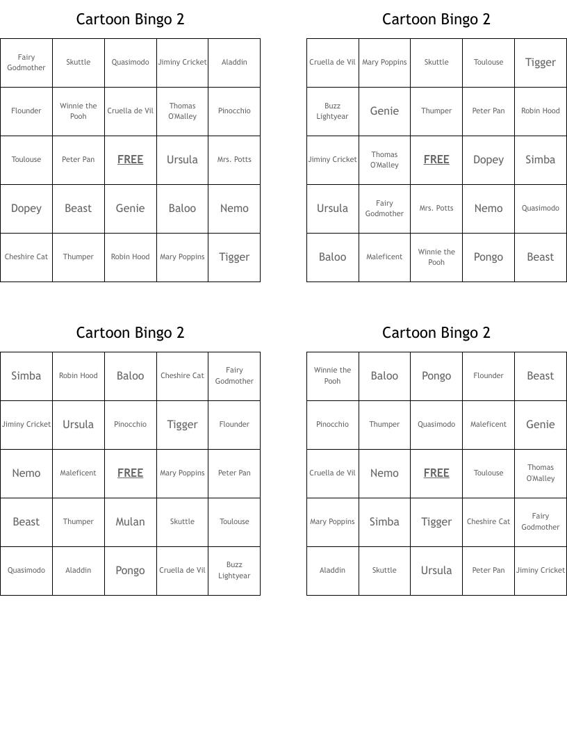 Cartoon Bingo 2