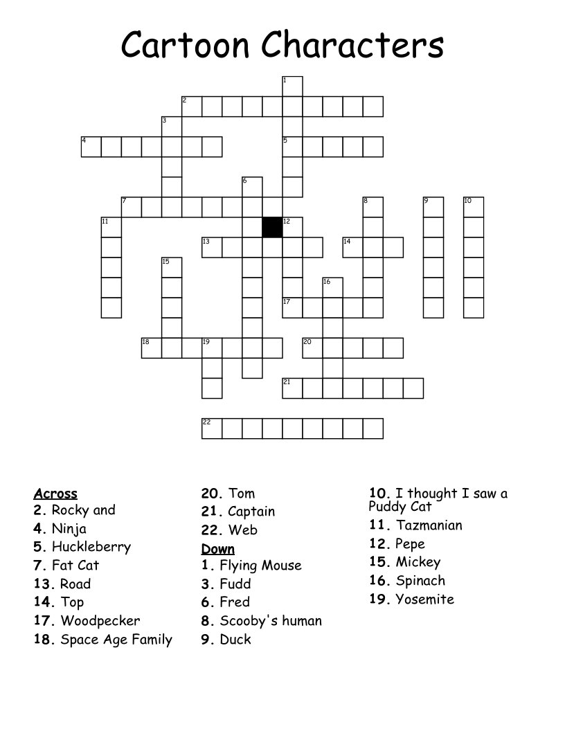 Cartoon Characters Crossword