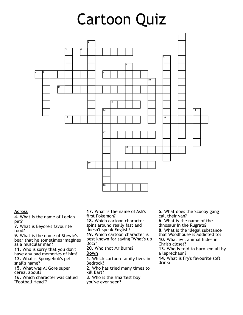 Cartoon Quiz Crossword