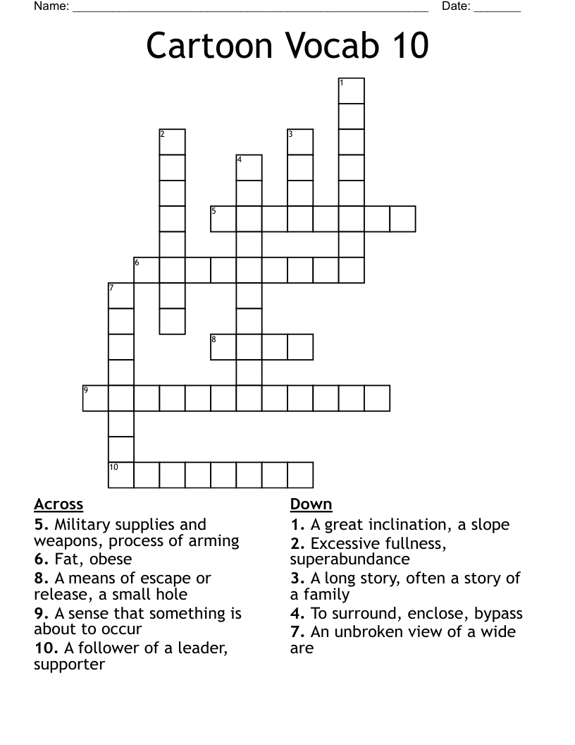 Cartoon Vocab 10 Crossword