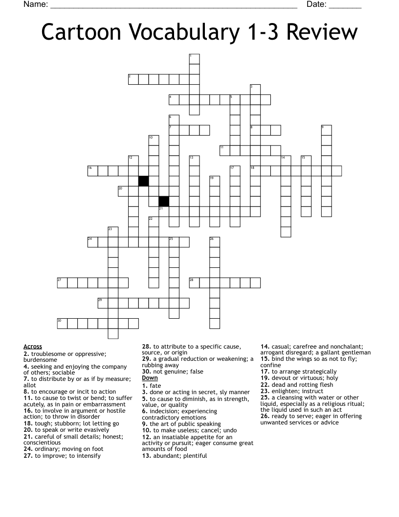 Cartoon Vocabulary 1-3 Review Crossword