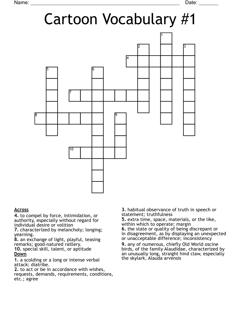 Cartoon Vocabulary #1 Crossword
