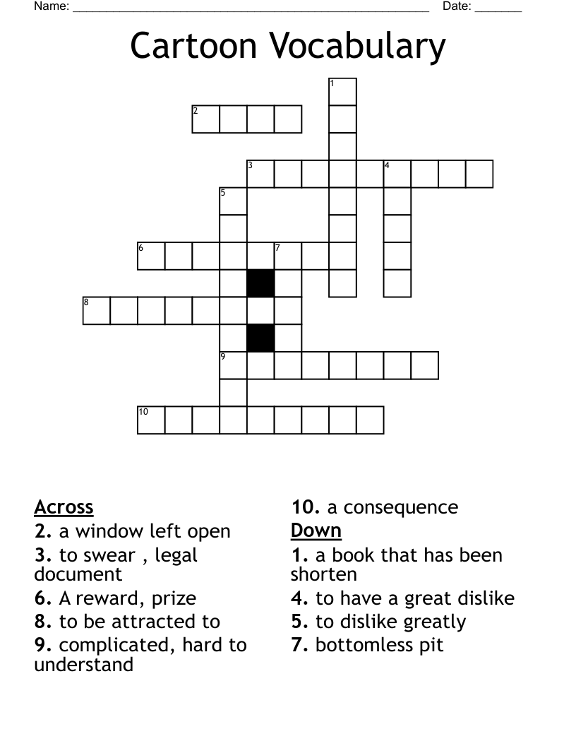 Cartoon Vocabulary Crossword